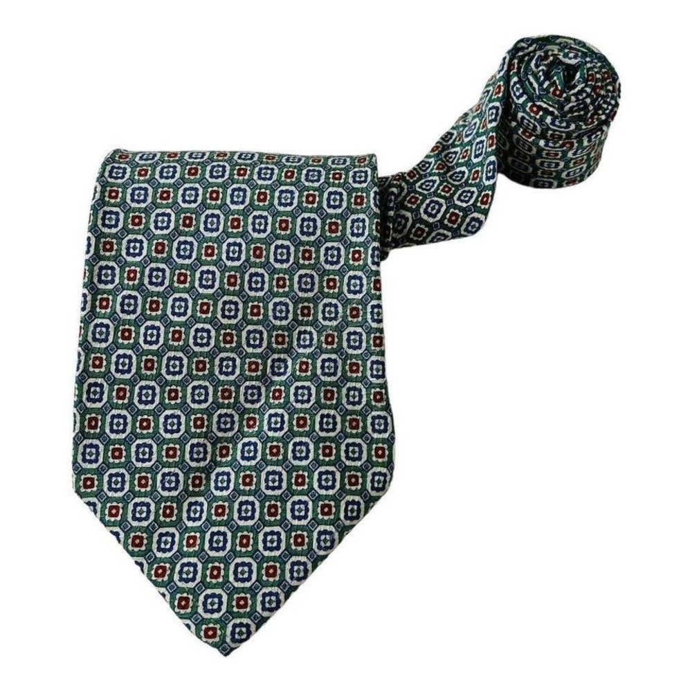 VTG Polo by Ralph Lauren Green w/ Purple & Red Geometric Floral Tie 4"W 56"L